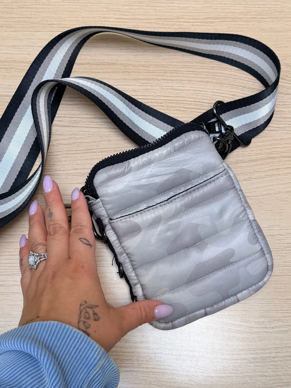 Think Royln Gray Camo Crossbody Purse